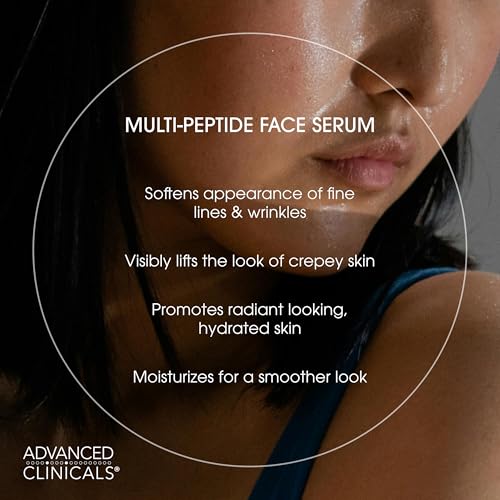 Advanced Clinicals Multi Peptides Serum For Face | Visible Anti Aging Hydrating Collagen Peptide Facial Serum With Vitamin E Helps Improve Look Of Wrinkles, Puffiness, & Uneven Skin Tone, 1.75 Fl Oz